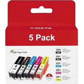 استبدال خرطوشة الحبر المتوافقة Wiseta PGI-220 CLI-221 لخراطيش الحبر Canon 221 220 PGI220 CLI221 للاستخدام مع MP560 MP620 MP640 MX860 MX870 MP980 MP990 iP3600 iP4600 iP4700 (2B1C1M1Y، 5 عبوات) in Kuwait