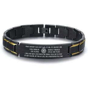 Firefighter Gifts Bracelet - US Firefighter Bracelet Christmas - Firefighter Birthday Gift - Men Black Stainless Steel Bracelet Gift Thin Red Line - I'm A Firefighter till I Die.