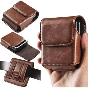 Phone Holster with with Belt Clip Loop for Samsung Galaxy Z Flip 6/5/4/3, Classic Leather Magnetic Closure Phone Holster Case for Motorola Razr 2024 2023 / Razr+ Plus 2023 2024 Brown