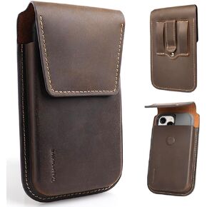 Leather Phone Holster with Belt Clip, Belt Phone Pouch for iPhone 14, 14 Pro, Cell Phone Case for Galaxy S23, Phone Belt Holder for Smartphone with Protective Case, Large, Black