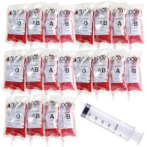 20 Pack Blood Bag for Drinks IV Bags Pouches Mug Empty Vampire Diary Halloween Food Safe Drink Containers Bags Cups for Juice Party Nursing Birthday