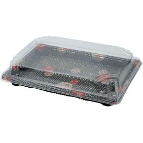 EcoQuality Black Sushi Trays with Lids 7.25 x 5 Inch - Disposable Sushi Packaging Box, Carry Out Container, Take Out Boxes, Black Plastic To Go Containers, Entrees, Appetizers or Desserts (50)