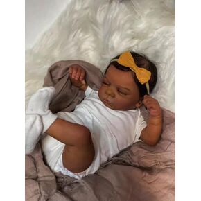 Reborn Baby Doll Black Girl Reborn Toddler Doll Silicone 19 Inch Realistic Newborn Girl Brown Skin Soft Cloth Body Real African American Baby Dolls with Hair Gift Box Toy Set for Kids Age 3+