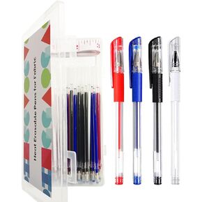 4 Heat Erase Pens Fabric Markers with 32 Refills, 1 Soft Tape Measure,1 Pack Plastic Pencil Box, Fabric markers are suitable forquilting supplies, Sewing supplies,Embroidery Tools