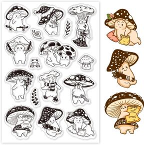 GLOBLELAND Mushroom Villain Clear Stamps for Cards Making Cartoon Fun Mushroom Silicone Clear Stamp Seals Transparent Stamps for DIY Scrapbooking Photo Album Journal Home Decoration