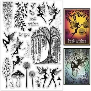 Fairies Clear Stamps for Card Making DIY Trees Silicone Stamp Butterflies Stamps Dandelion Stamps Best wishes Stamps Magic Stamps Mushroom Clear Stamps for Craft Scrapbooking Decor