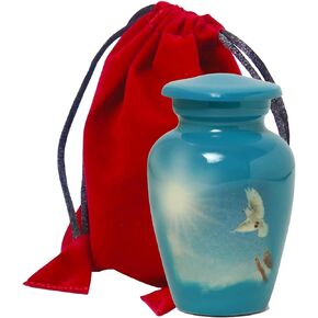 Small Cremation Urns for Human Ashes Adult Male Female - Serenity Dove Painted Mini Keepsake Ash Container - Paper Funnel - Velvet Carry Bag for Mini Vial