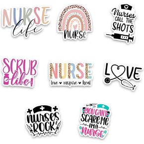 Nurse Laptop Stickers Pack 8 Pack Assorted Vinyl Sticker Decals - Nurse Life Nursing Student Stickers - Laptop, Phone, Tablet Vinyl Decal Stickers