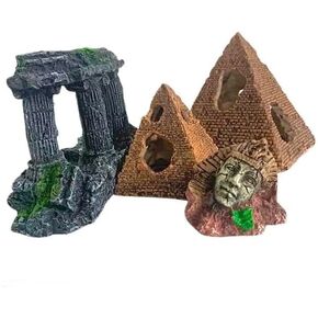Aquairum Egyptian Decor with Pyramid Head, Sphinx Figure, Pillars Resins,Sunken Ancient Heritage, Fish Tank Decorations Ancient Ruins Miniature as Underwater Landscape,4PCS