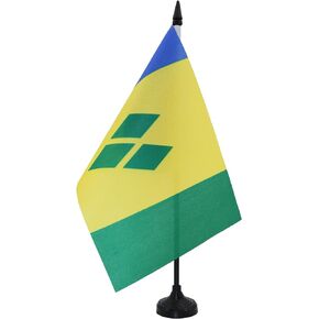 AZ FLAG Saint Vincent Table Flag 5'' x 8'' - Vicentian Desk Flag 21 x 14 cm - Black Plastic Stick and Base