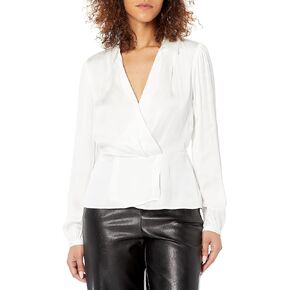PAIGE Women's Karla Blouse Long Sleeve Faux Wrap Front Peplum Hem in White in Kuwait