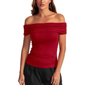 Women's Sexy Off Shoulder Tops Y2K T-Shirt Slim Fit Short Sleeves Spring Summer Blouse Going Out Nightout Shirt