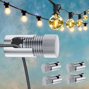 String Light Hooks, Aluminum Hooks for Outdoor String Lights, Adjustable Rope Light Clips, Indoor or Outdoor Light Hooks 4 Pcs, Black Ceiling Hooks for Backyard, Fence, Deck
