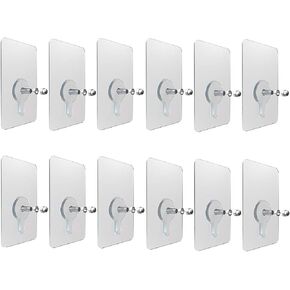 TSXGJ [12PcsSet] PVC Adhesive Nails Wall Hooks Heavy Duty Stick on Door Nail Free Screw Non-Trace No Drilling Nail Self Waterproof Adhesive Hanging Nails Hooks Holders Screws for Home Kitchen (6mm)
