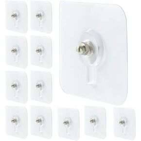 12 Pcs Adhesive Hooks Screw Hanging Wall Hooks Transparent Waterproof Reusable Seamless Sticky Hooks for Kitchens, Bathroom, Office(Screw Length: 0.23inch)