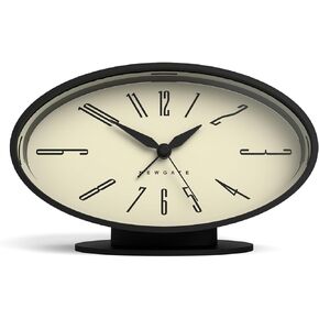 NEWGATE® ‘Ronnie’ Retro Oval Alarm Clock in Black Soft Touch Silicone Finish, and Silent Sweep Movement with Digital beep Alarm Sound. Ideal for Bedside, desks and mantels.