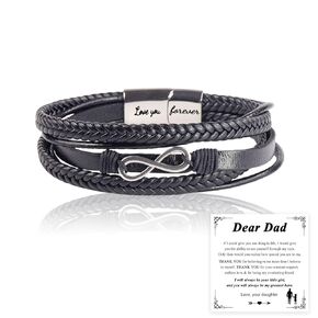 To My Dad 8 Infinity Bracelet,Braided Leather Bracelet,Men's Stainless Braided Leather Bracelet Bangle Wristband Graduation Birthday Gift