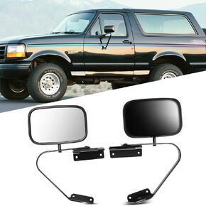 Driver or Passenger Side Mirror Assembly Fits for 1980-1996 for Ford F150 F250 F350 Manual Fold,Non-heated Manual Smooth Black
