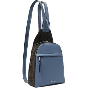 Calvin Klein Women's Mia Signature Backpack, Brown/Khaki/Flintstone, Medium