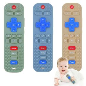 3 Pack Baby Teething Toys, Silicone TV Remote Control Shape Teethers for Babies Toddler 0-24 Months Chew Toys, Teething Relief Baby Toys for Infants, BPA Free Refrigerator Safe