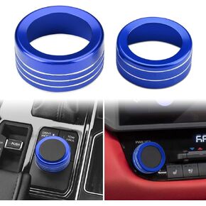 Auovo Power Volume Knob Ring Compatible with Toyota Tundra Accessories 2022 2023 2024 Sequoia Drive Mode Switch Knob Cover Ring Interior Trim (14 INCH Display) (2pc-Set, Dark Blue)