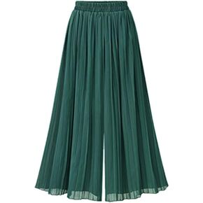 Women's Wide Leg Pant Chiffon Pleated High Elastic Waist Casual Long Fashion Cropped Flowy Business Trousers