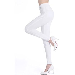 neezeelee Dress Pants for Women Comfort Stretch Slim Fit Leg Skinny High Waist Pull on Pants with Pockets for Work (White,10 Long)