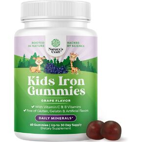 Tasty Kids Multivitamin with Iron Gummy - Gentle Iron Gummies for Kids and Toddlers with Vitamin C & B Complex - Non Constipating Iron Supplements for Kids - Vegan Non GMO & Gluten Free (60 Count)