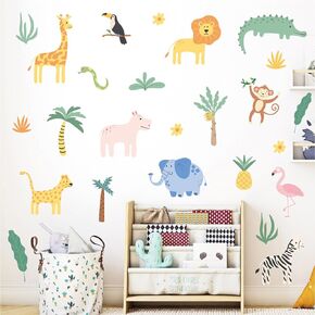 Animal Wall Decals Peel and Stick, 26 Pcs Jungle Safari Animal Decor for Boys Bedroom Nursery Computer Lockers Living Room