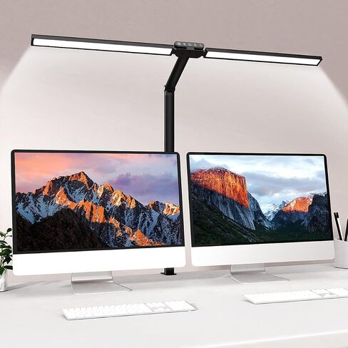 LED Desk Lamp with Clamp, Bravzurg 30.7in 24W Dual Light Source Table Lamps for Home Office with Light Sensor Function, 5 Modes and Dimmable, Eye Protection Clip Light for Study Monitor Studio Reading in Saudi Arabia