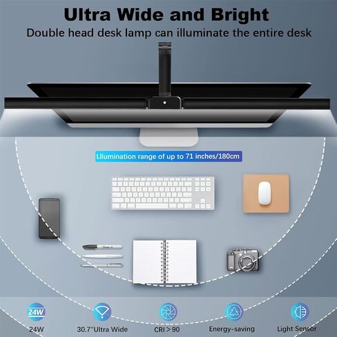 LED Desk Lamp with Clamp, Bravzurg 30.7in 24W Dual Light Source Table Lamps for Home Office with Light Sensor Function, 5 Modes and Dimmable, Eye Protection Clip Light for Study Monitor Studio Reading in Saudi Arabia