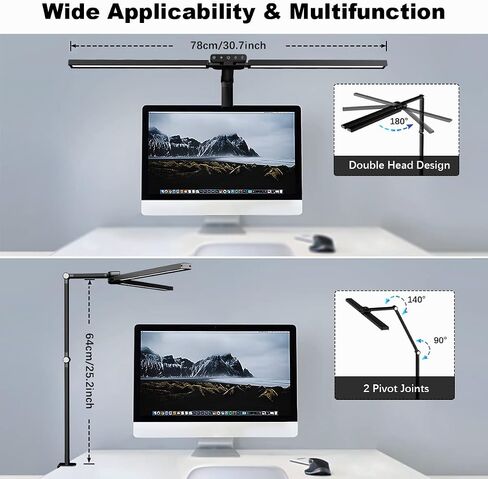 LED Desk Lamp with Clamp, Bravzurg 30.7in 24W Dual Light Source Table Lamps for Home Office with Light Sensor Function, 5 Modes and Dimmable, Eye Protection Clip Light for Study Monitor Studio Reading in Saudi Arabia