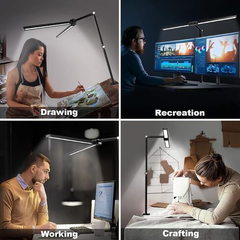 LED Desk Lamp with Clamp, Bravzurg 30.7in 24W Dual Light Source Table Lamps for Home Office with Light Sensor Function, 5 Modes and Dimmable, Eye Protection Clip Light for Study Monitor Studio Reading in Saudi Arabia
