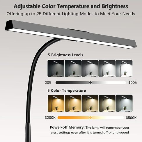 LED Desk Lamp with Clamp, Bravzurg 30.7in 24W Dual Light Source Table Lamps for Home Office with Light Sensor Function, 5 Modes and Dimmable, Eye Protection Clip Light for Study Monitor Studio Reading in Saudi Arabia