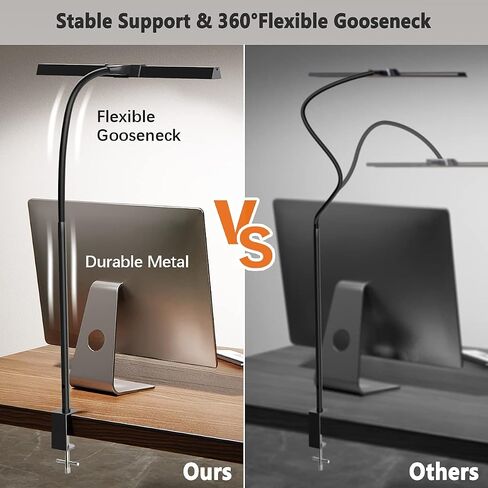 LED Desk Lamp with Clamp, Bravzurg 30.7in 24W Dual Light Source Table Lamps for Home Office with Light Sensor Function, 5 Modes and Dimmable, Eye Protection Clip Light for Study Monitor Studio Reading in Saudi Arabia