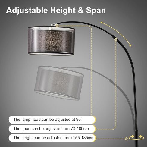 73" H Arc Floor Lamp with Remote Control, E26 40Watts LED Bulb, Stepless Color Temperature & Brightness Control, 30/60Mins Timer Function, Adjustable Height & Width for Living Room(Black) in Saudi Arabia