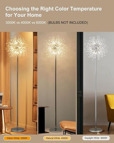 SineRise Modern Crystal Floor Lamp (6-Light, 70-Inch, Gold), Standing Lamp with Footswitch, LED Floor Lamp for Living Room, Girls Room, Bedroom, Dresser, Office (Bulbs NOT Included) in Saudi Arabia