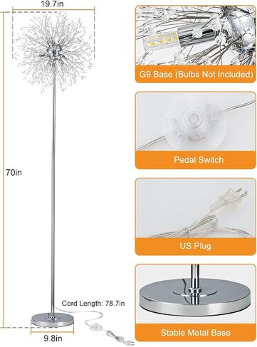 SineRise Modern Crystal Floor Lamp (6-Light, 70-Inch, Gold), Standing Lamp with Footswitch, LED Floor Lamp for Living Room, Girls Room, Bedroom, Dresser, Office (Bulbs NOT Included) in Saudi Arabia