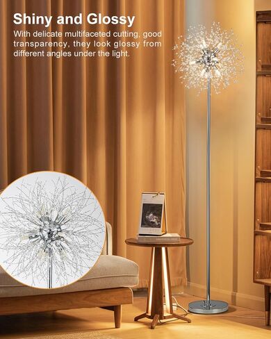 SineRise Modern Crystal Floor Lamp (6-Light, 70-Inch, Gold), Standing Lamp with Footswitch, LED Floor Lamp for Living Room, Girls Room, Bedroom, Dresser, Office (Bulbs NOT Included) in Saudi Arabia