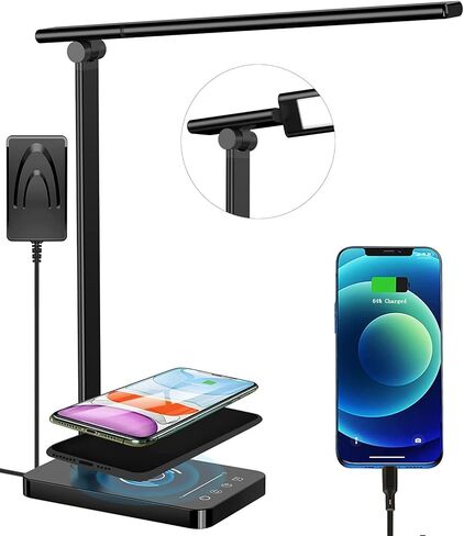 مصباح مكتب LED، مصباح مكتب مع منفذ شحن USB، مصباح طاولة للعناية بالعين، 5 أوضاع ألوان وسطوع 7 مستويات، ضوء مكتب يعمل باللمس مع مؤقت، مصابيح مكتب للمكتب المنزلي (أسود) in Saudi Arabia