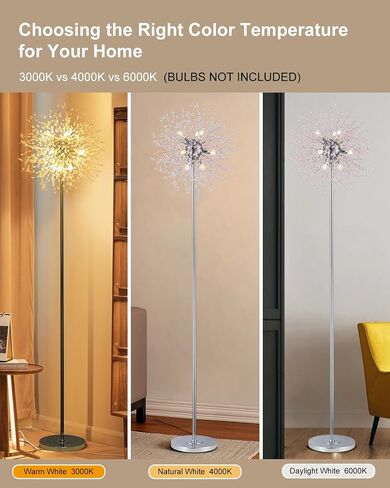 SineRise Modern Crystal Floor Lamp (6-Light, 70-Inch, Gold), Standing Lamp with Footswitch, LED Floor Lamp for Living Room, Girls Room, Bedroom, Dresser, Office (Bulbs NOT Included) in Saudi Arabia