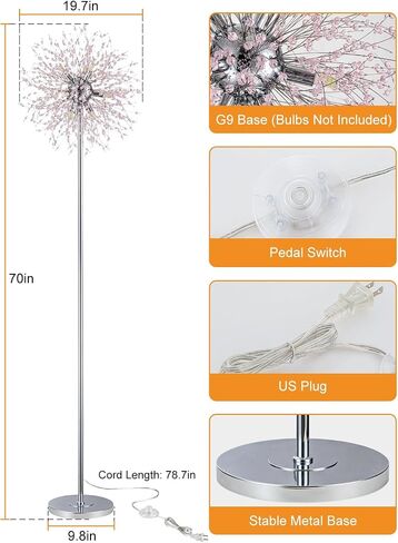 SineRise Modern Crystal Floor Lamp (6-Light, 70-Inch, Gold), Standing Lamp with Footswitch, LED Floor Lamp for Living Room, Girls Room, Bedroom, Dresser, Office (Bulbs NOT Included) in Saudi Arabia