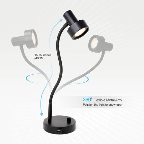 O’Bright Dimmable LED Desk Lamp with USB Charging Port (5V/2A), Full Range Dimming LED, Table Lamp with USB Charger, Flexible Gooseneck, Office Desk Lamp/Bedside Lamp, Vintage Design (Black) in Kuwait