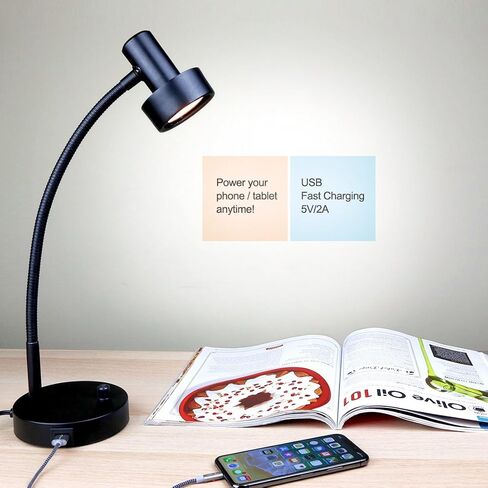 O’Bright Dimmable LED Desk Lamp with USB Charging Port (5V/2A), Full Range Dimming LED, Table Lamp with USB Charger, Flexible Gooseneck, Office Desk Lamp/Bedside Lamp, Vintage Design (Black) in Kuwait