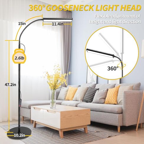 TwoWin Led Floor Lamp for Eyelash Extension Living Room Bedroom Office Salon, Adjustable Goose Neck Tall Corner Lamp Led Light Dimmable Bright Flexible Reading Floor Lamp with Romote Control in Kuwait