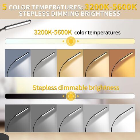 TwoWin Led Floor Lamp for Eyelash Extension Living Room Bedroom Office Salon, Adjustable Goose Neck Tall Corner Lamp Led Light Dimmable Bright Flexible Reading Floor Lamp with Romote Control in Kuwait