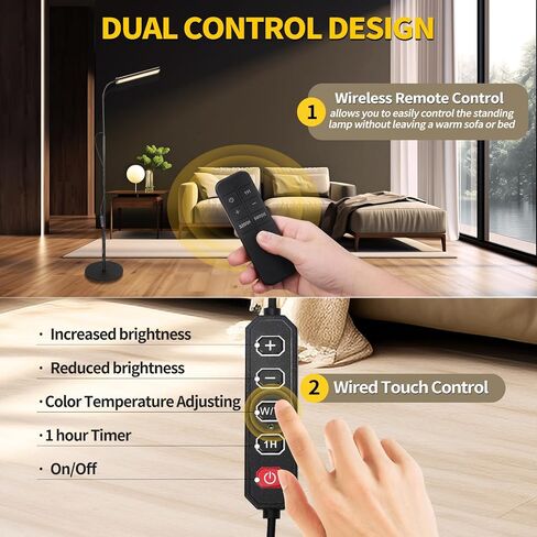 TwoWin Led Floor Lamp for Eyelash Extension Living Room Bedroom Office Salon, Adjustable Goose Neck Tall Corner Lamp Led Light Dimmable Bright Flexible Reading Floor Lamp with Romote Control in Kuwait