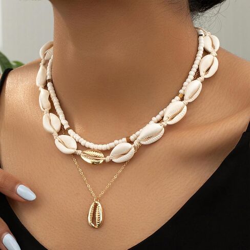 Sea Shell Necklace for Women Gold Cowrie Shell Choker Necklace Shell Beads Necklaces Summer Beach Necklace for Women Teen Girls Hawaiian Surfer Jewelry Gifts in Saudi Arabia