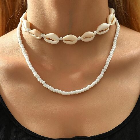 Sea Shell Necklace for Women Gold Cowrie Shell Choker Necklace Shell Beads Necklaces Summer Beach Necklace for Women Teen Girls Hawaiian Surfer Jewelry Gifts in Saudi Arabia