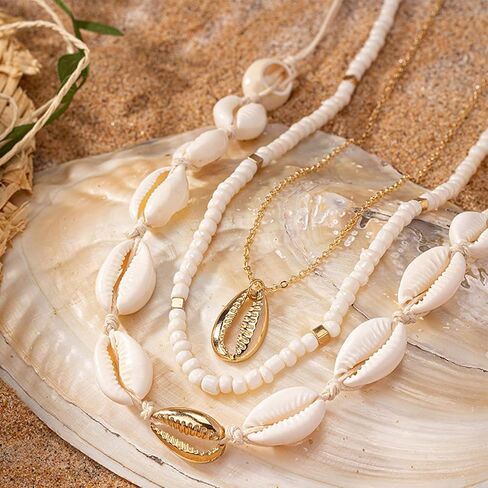 Sea Shell Necklace for Women Gold Cowrie Shell Choker Necklace Shell Beads Necklaces Summer Beach Necklace for Women Teen Girls Hawaiian Surfer Jewelry Gifts in Saudi Arabia